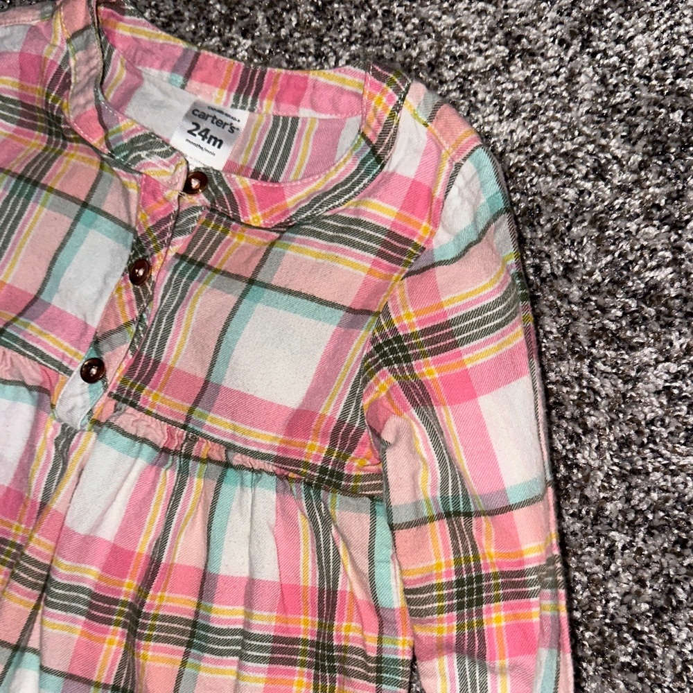 Carter's Pink and Green Plaid Baby Shirt & Matching Green Pants - Picture 7 of 14